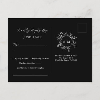 Carte postale RSVP Black Luxury Elegant Wedding