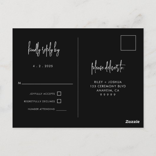 Carte postale RSVP Black Simple Letting Wedding (Dos)