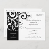Carte postale RSVP Black +White Reverse Swirl Wedd (Devant / Derrière)