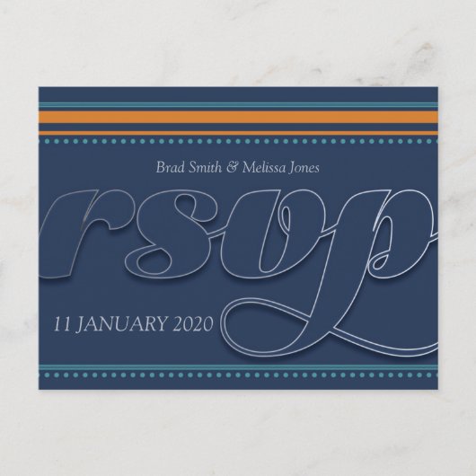 Carte postale RSVP bleu marine orange et Turquoise (Devant)