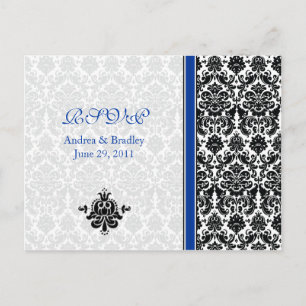 Carte postale RSVP bleu, noir, blanc Damas