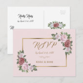 Carte postale RSVP Blush Pink Gold Floral Wedal (Devant / Derrière)