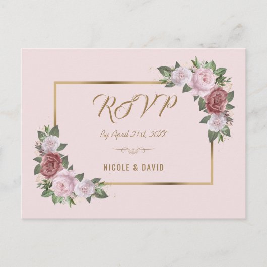 Carte postale RSVP Blush Pink Gold Floral Wedal (Devant)