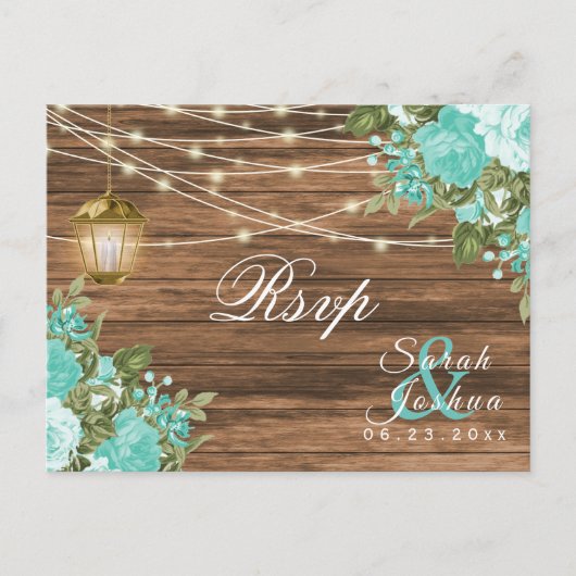 Carte Postale RSVP - Bois, Lanternes et Fleur de Teal (Devant)