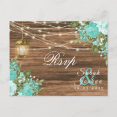 Carte Postale RSVP - Bois, Lanternes et Fleurs Turquoises (Devant)