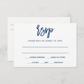 Carte postale RSVP | Brush Calligraphy - bleu mari (Devant / Derrière)