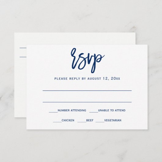 Carte postale RSVP | Brush Calligraphy - bleu mari (Devant / Derrière)