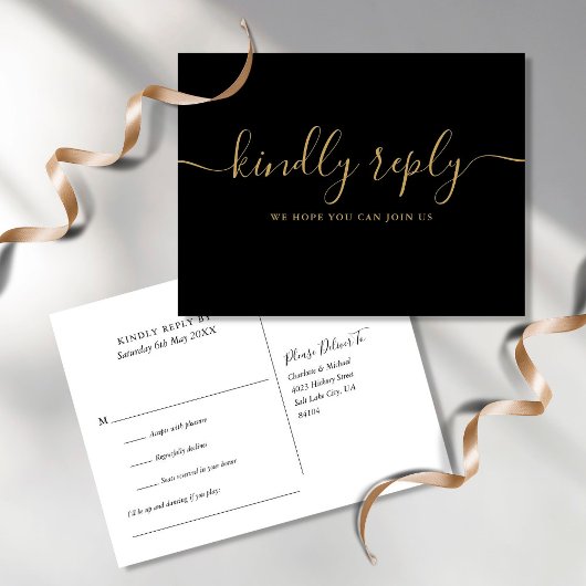 Carte postale RSVP Chic Black and Gold Song Reques