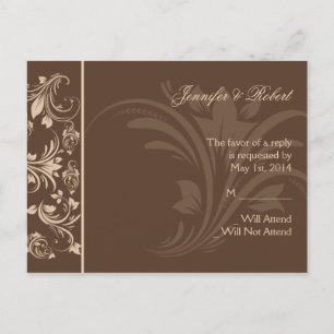 Carte postale RSVP Chocolat et Crème Floral Scroll