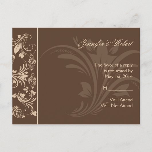 Carte postale RSVP Chocolat et Crème Floral Scroll (Devant)