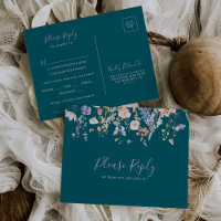 Carte postale RSVP Choix de menu Vert Fleur sauvag