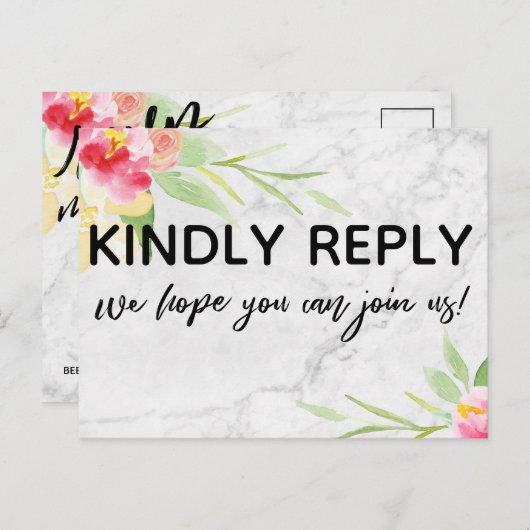 Carte postale RSVP Choix du menu Fleurs de marbre (Devant / Derrière)