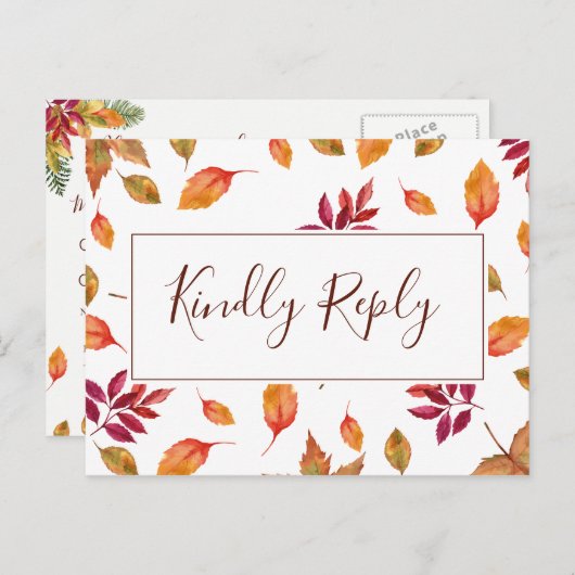 Carte postale RSVP Chute d'amour automne mariage (Devant / Derrière)