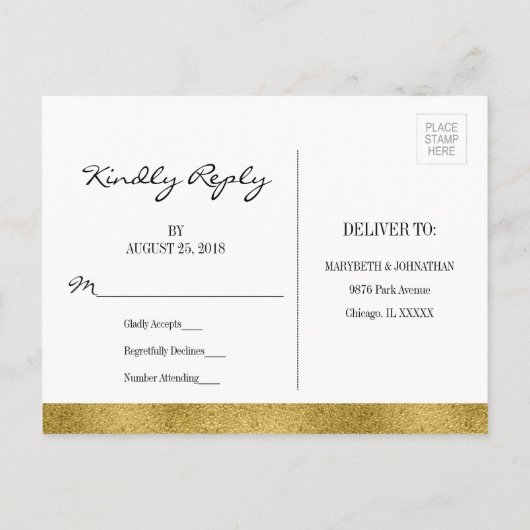 Carte postale RSVP Classic Rose Gold Crest Wedding (Dos)