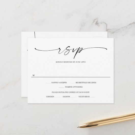 Carte postale RSVP classique de mariage élégant (Devant/Arrière en situation)