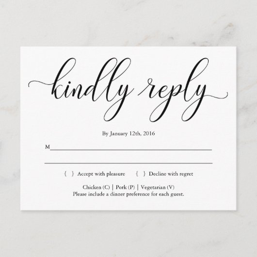 Carte postale RSVP classique et élégante (Devant)