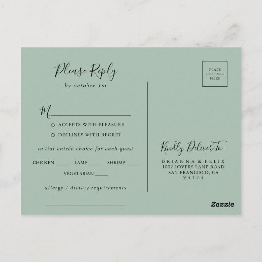 Carte Postale RSVP Contemporary Eucalyptus Menu Ch (Dos)