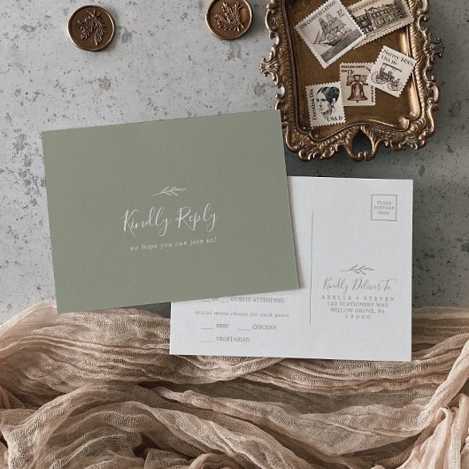 Carte postale RSVP de choix du menu vert de la feu