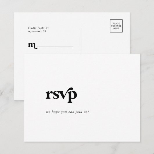 Carte postale RSVP de choix pour la typographie no (Devant / Derrière)