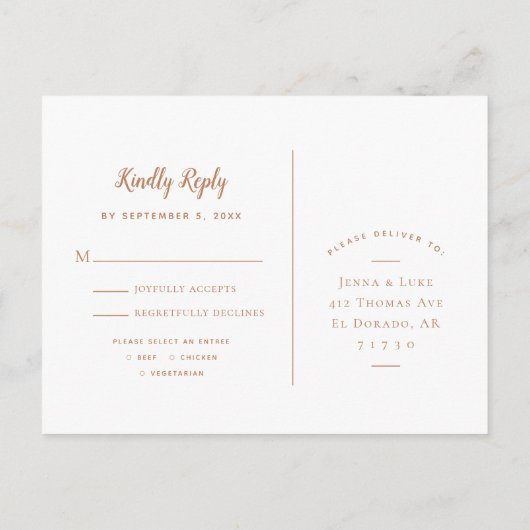 Carte Postale RSVP de mariage avec une chaîne rust (Dos)