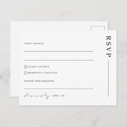 Carte Postale RSVP de mariage classique minimal (Devant / Derrière)