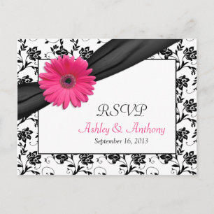 Carte postale RSVP de Mariage damassé Gerbera Dais