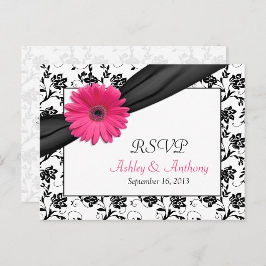 Carte postale RSVP de Mariage damassé Gerbera Dais (Devant / Derrière)
