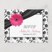 Carte postale RSVP de Mariage damassé Gerbera Dais (Devant)
