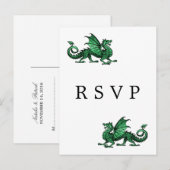 Carte postale RSVP de mariage de dragon vert (Devant / Derrière)