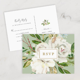 Carte postale RSVP de mariage de fleurs dorées