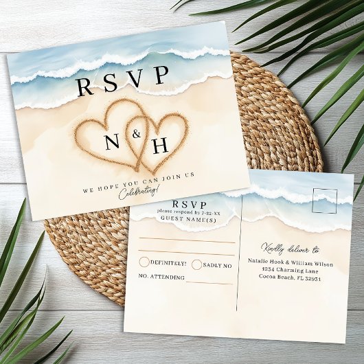 Carte postale RSVP de mariage de plage avec design
