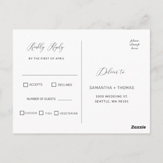 Carte postale RSVP de mariage de script de calligr (Dos)