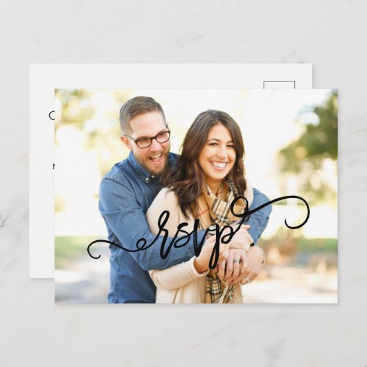 Carte postale RSVP de mariage de script photo (Devant / Derrière)