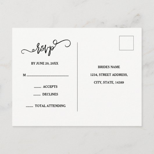 Carte postale RSVP de mariage de script photo (Dos)
