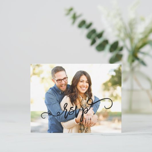 Carte postale RSVP de mariage de script photo (Debout devant)