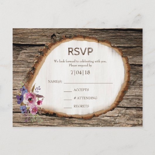Carte postale RSVP de mariage de troncs d'arbre (Devant)