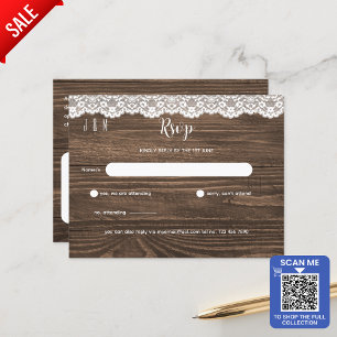 Carte Postale RSVP de mariage en dentelle blanche rustique pour 