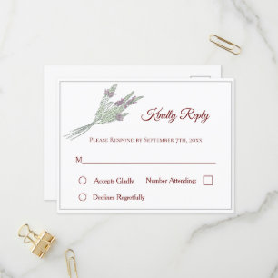 Carte postale RSVP de mariage floral avec lavande