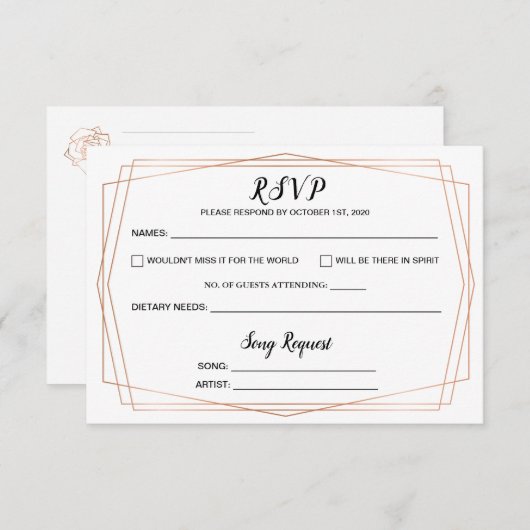 Carte postale RSVP de mariage géométrique en or si (Devant / Derrière)