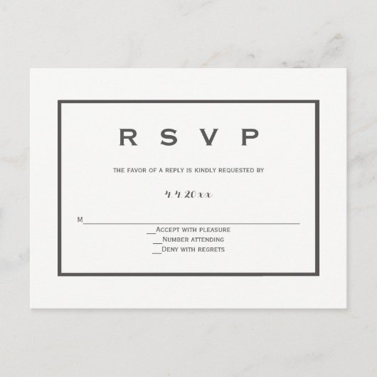 Carte postale rsvp de mariage gris moderne (Devant)