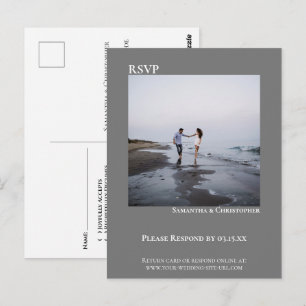 Carte Postale RSVP de mariage gris simple moderne photo minimali