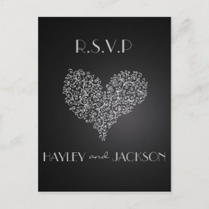 carte postale rsvp de mariage grise "avec amour"