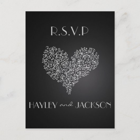 carte postale rsvp de mariage grise "avec amour" (Devant)