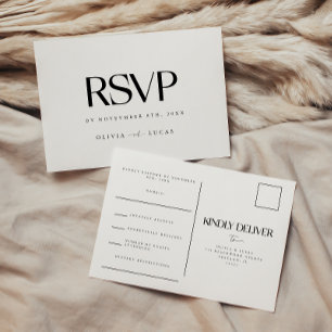 Carte Postale RSVP de mariage moderne noir et blanc