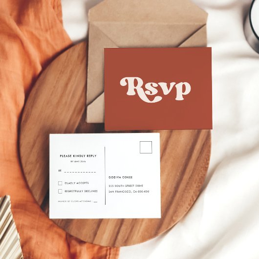 Carte Postale RSVP de mariage stylé rétro en terre cuite