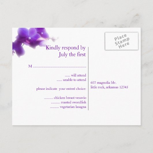 Carte postale RSVP de mariage violet (Dos)
