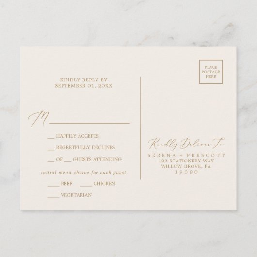 Carte Postale RSVP Delicate Gold Calligraphy (Dos)