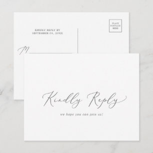 Carte postale RSVP du menu Calligraphie Argent dél