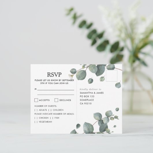 Carte postale RSVP Eucalyptus Photo Wedding Waterc (Debout devant)
