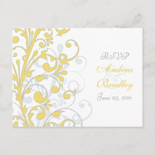 Carte postale RSVP fleurie jaune, gris et blanc